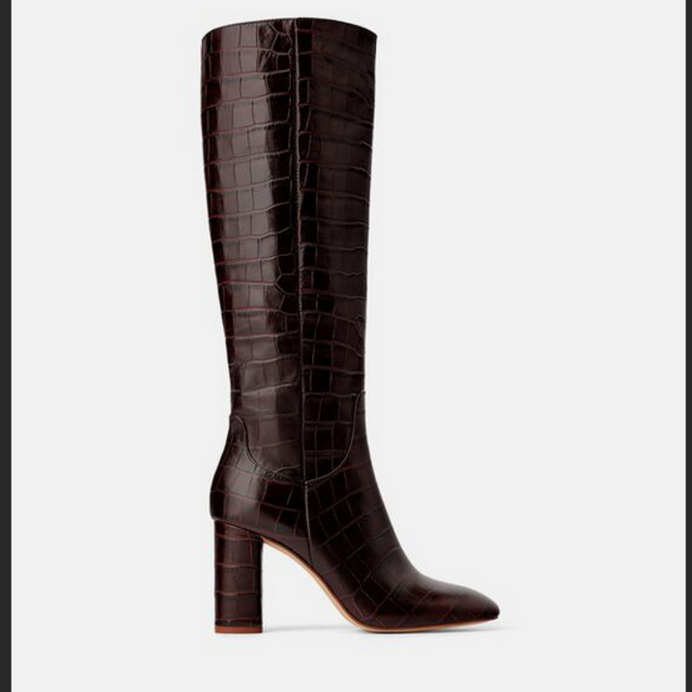 ANIMAL PRINT HEELED LEATHER BOOTS ZARA